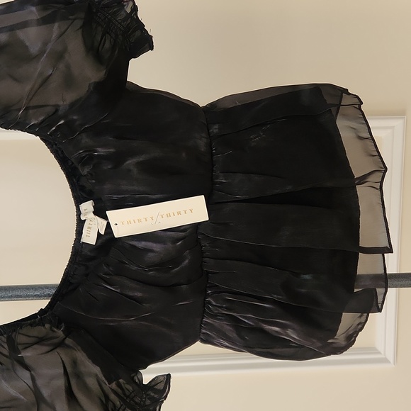 Puff-Sleeve, Black Sheen top.  New with tags!  Romantic and Flirty! - Picture 2 of 16